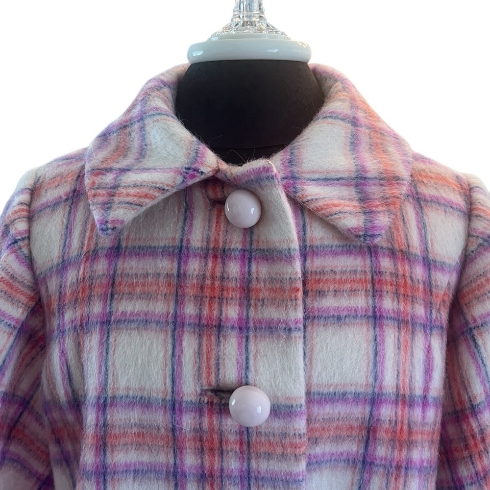 Vintage 1950s Louis Goldstein Plaid Pink Women's Wool Dress Coat Medium - Picture 8 of 16